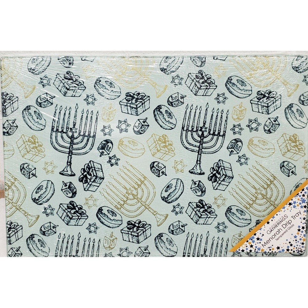 Glass Cutting Board, (approx. 8" x 12"), rectangle, CHANUKAH THEME by Godinger
